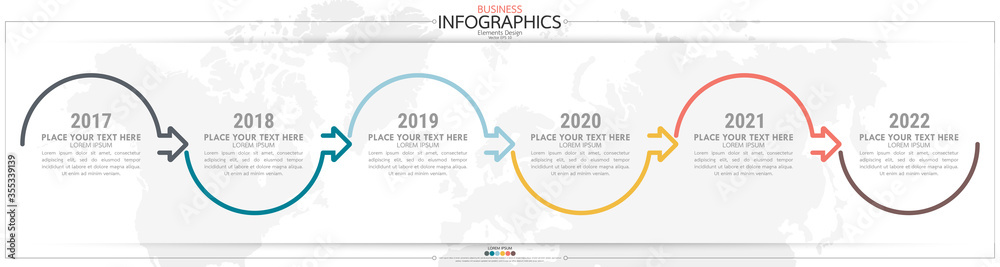 Poster infographic business horizontal timeline process chart template. vector modern banner used for prese