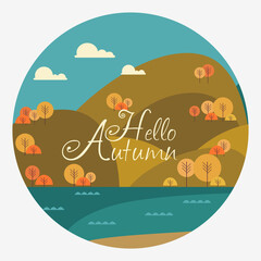 Autumn mountain landscape background. Poster design style
