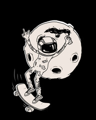Astronauta Desnudo Skate Tattoo Blanco y Negro © Neve Ilustra