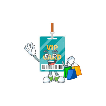 Happy rich VIP pass card Caricature picture with shopping bags