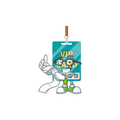 cartoon mascot design of VIP pass card holding a menu list
