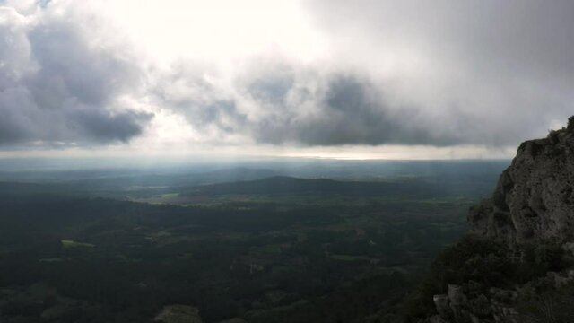 View of the East of Mallorca from Randa Mountain Cloudy Day, Balearic Islands Spain