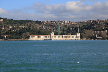 Naklejka premium Kuleli Military High School. Historical Istanbul bosphorus buildings.