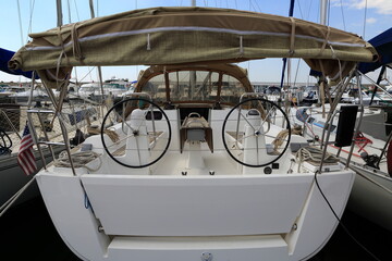 Fototapeta premium Sailing boat tied to the marina. Istanbul, Turkey