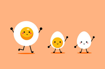 Eggs set concept illustration. Smiling face fried egg. Boiled eggs cut in half. Food menu that can be done easily at home. Breakfast menu that can be made by yourself. Illustration vector.