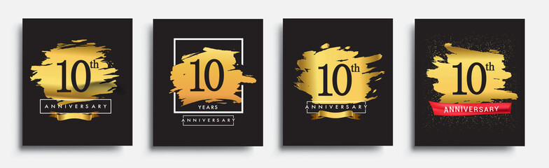 Set of Anniversary logo, 10th anniversary template design on golden brush background, vector design for greeting card and invitation card, Birthday celebration