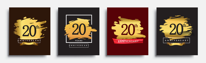 Set of Anniversary logo, 20th anniversary template design on golden brush background, vector design for greeting card and invitation card, Birthday celebration