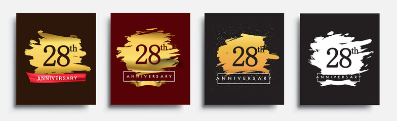Set of Anniversary logo, 28th anniversary template design on golden brush background, vector design for greeting card and invitation card, Birthday celebration