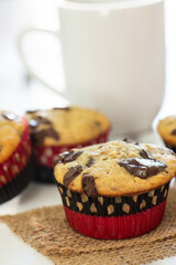 Chocolate chips banana muffin or cupcake ready to be served