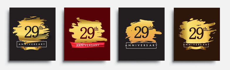 Set of Anniversary logo, 29th anniversary template design on golden brush background, vector design for greeting card and invitation card, Birthday celebration