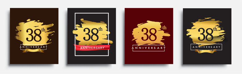 Set of Anniversary logo, 38th anniversary template design on golden brush background, vector design for greeting card and invitation card, Birthday celebration