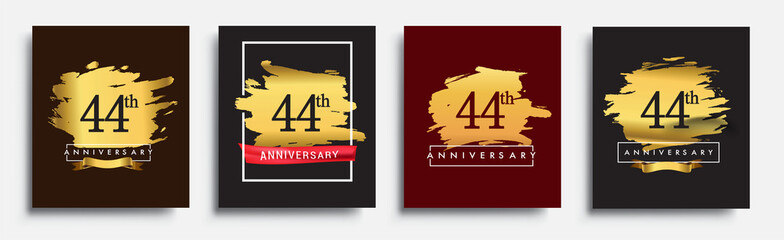 Set of Anniversary logo, 44th anniversary template design on golden brush background, vector design for greeting card and invitation card, Birthday celebration