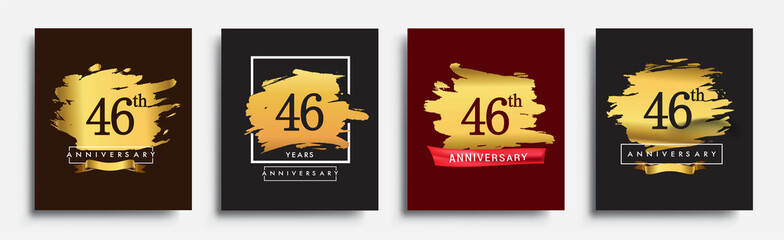 Set of Anniversary logo, 46th anniversary template design on golden brush background, vector design for greeting card and invitation card, Birthday celebration