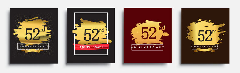 Set of Anniversary logo, 52nd anniversary template design on golden brush background, vector design for greeting card and invitation card, Birthday celebration