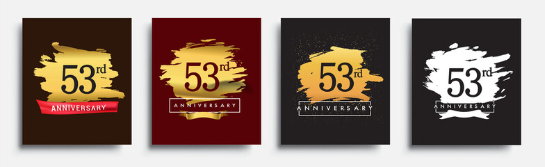 Set of Anniversary logo, 53rd anniversary template design on golden brush background, vector design for greeting card and invitation card, Birthday celebration
