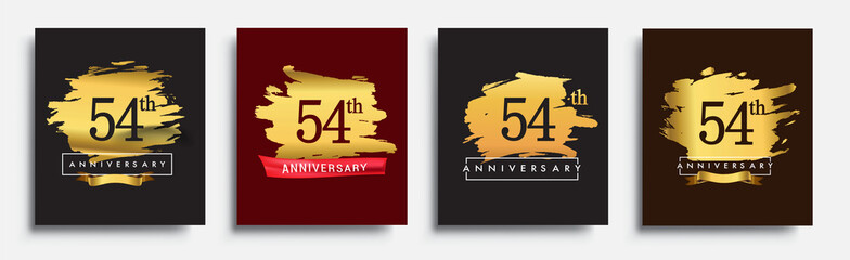 Set of Anniversary logo, 54th anniversary template design on golden brush background, vector design for greeting card and invitation card, Birthday celebration