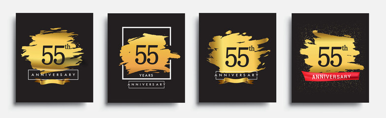 Set of Anniversary logo, 55th anniversary template design on golden brush background, vector design for greeting card and invitation card, Birthday celebration