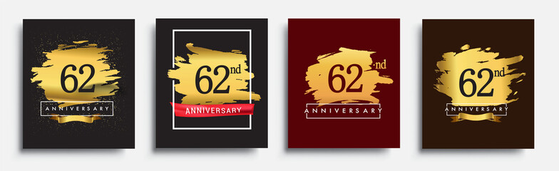 Set of Anniversary logo, 62nd anniversary template design on golden brush background, vector design for greeting card and invitation card, Birthday celebration