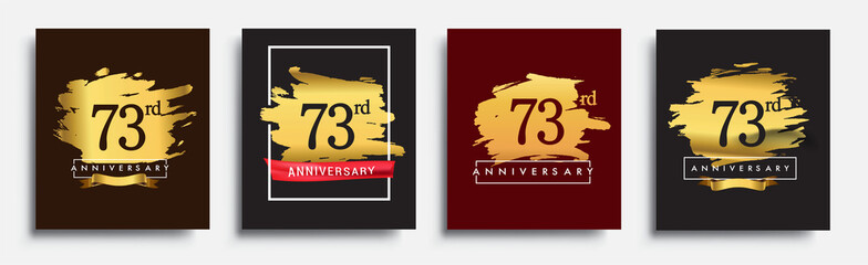 Set of Anniversary logo, 73rd anniversary template design on golden brush background, vector design for greeting card and invitation card, Birthday celebration