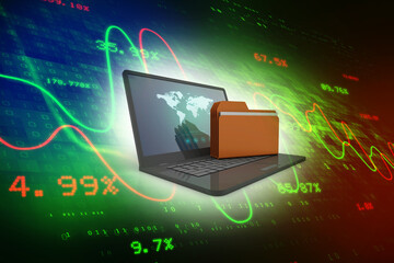 3d illustration of folder networking with computer. Folder networking concept.