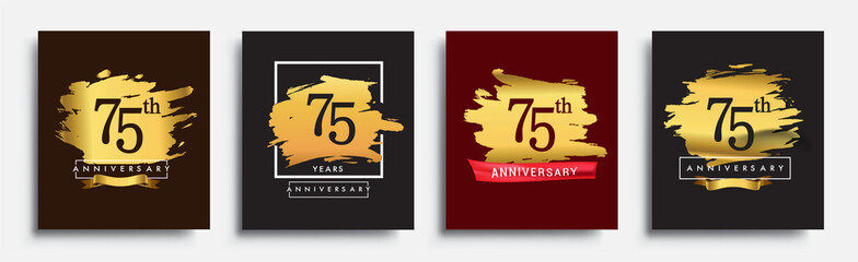 Set of Anniversary logo, 75th anniversary template design on golden brush background, vector design for greeting card and invitation card, Birthday celebration