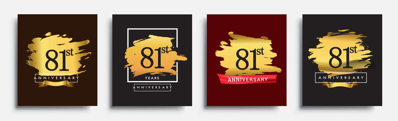 Set of Anniversary logo, 81st anniversary template design on golden brush background, vector design for greeting card and invitation card, Birthday celebration