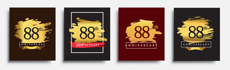 Set of Anniversary logo, 88th anniversary template design on golden brush background, vector design for greeting card and invitation card, Birthday celebration