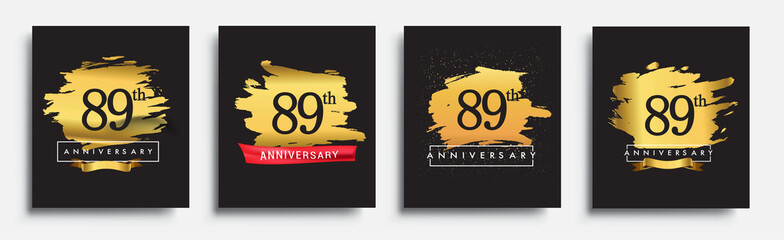 Set of Anniversary logo, 89th anniversary template design on golden brush background, vector design for greeting card and invitation card, Birthday celebration