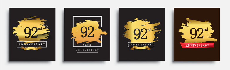 Set of Anniversary logo, 92nd anniversary template design on golden brush background, vector design for greeting card and invitation card, Birthday celebration