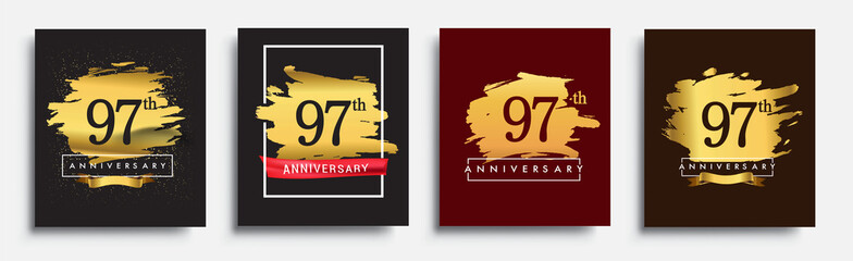 Set of Anniversary logo, 97th anniversary template design on golden brush background, vector design for greeting card and invitation card, Birthday celebration