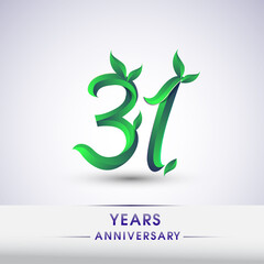 31st years anniversary celebration logotype with leaf and green colored. Vector design for greeting card and invitation card on white background.