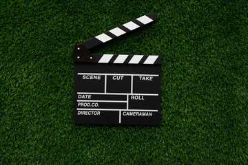 Filmmaking concept. Movie Clapperboard. Cinema begins with movie clappers. Movie clapper on a...