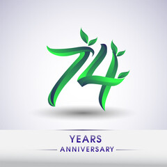 74th years anniversary celebration logotype with leaf and green colored. Vector design for greeting card and invitation card on white background.