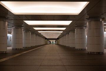 Empty and dark underpass of Tokyo station