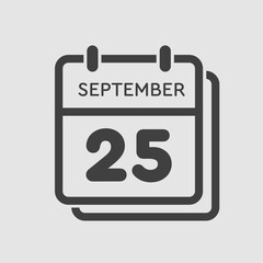 Calendar icon day 25 September, template date days