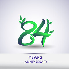 84th years anniversary celebration logotype with leaf and green colored. Vector design for greeting card and invitation card on white background.