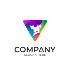 Obraz premium Laundry logo. Clothes in colorful triangle shape vector logo.