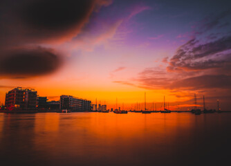 Fototapeta na wymiar sunset over the sea beautiful orange miami florida usa 
