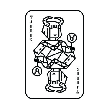 Zodiac  mythology Taurus Line art vector illustration in palying game card style