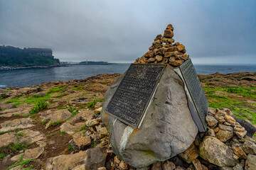 Jeju,South Korea-July 26th,2019:A big rock with written plate regarding the history on this...