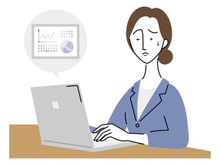 目が疲れて、パソコン画面がかすんで見えるビジネスウーマン