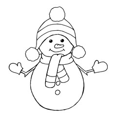 Sketching style snowmen and christmas gift boxes doodles. Hand drawn snowman isolated on a white background.