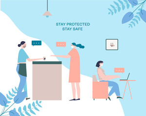 scene at a cafe showing people wearing masks to protect themselves from getting infected of covid-19

