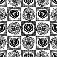 Bear and  sun tribal tattoo motif seamless pattern vector with white background 