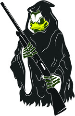 Duck Reaper and Gun Logo Vector Illustration