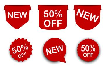 Red label with the offer of sale. Discount sticker. Vector image.