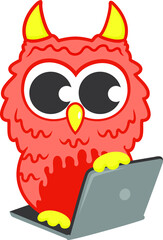 Owl monster with gadeget style logo vector illustration