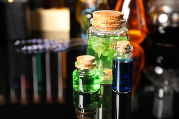 Different potions on alchemist's table