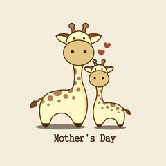 Cute animals for Mother's Day. Giraffe mom and baby. 