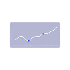 Vector illustration: graphic scheme in a flat style with shadows and markers. Concept: demonstration of growth, progress, markers marking key periods of schedule change, increase in profits.